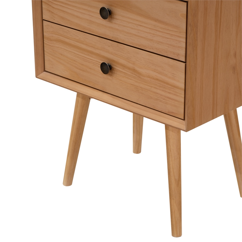 Pemberly Row 2-Drawer Mid-Century Solid Wood Nightstand - Natural Pine