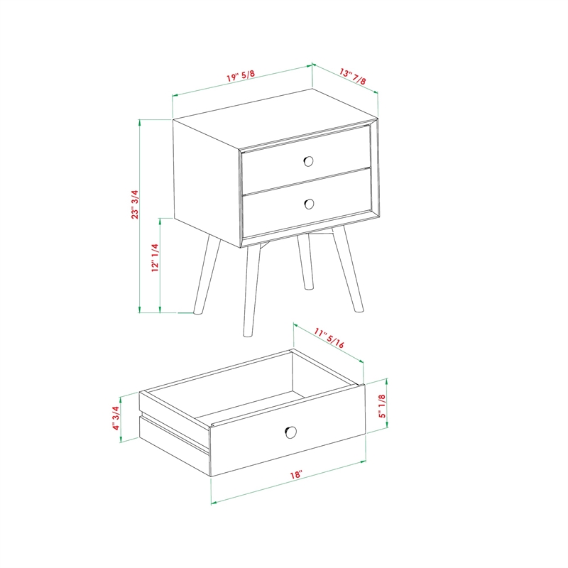 Pemberly Row 2-Drawer Mid-Century Solid Wood Nightstand - Natural Pine