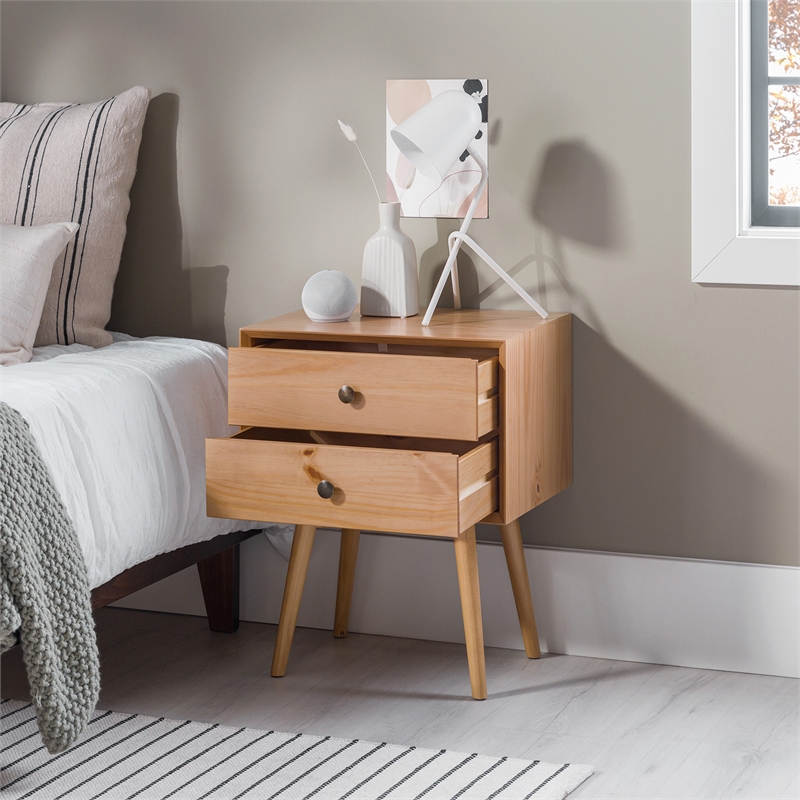 Pemberly Row 2-Drawer Mid-Century Solid Wood Nightstand - Natural Pine