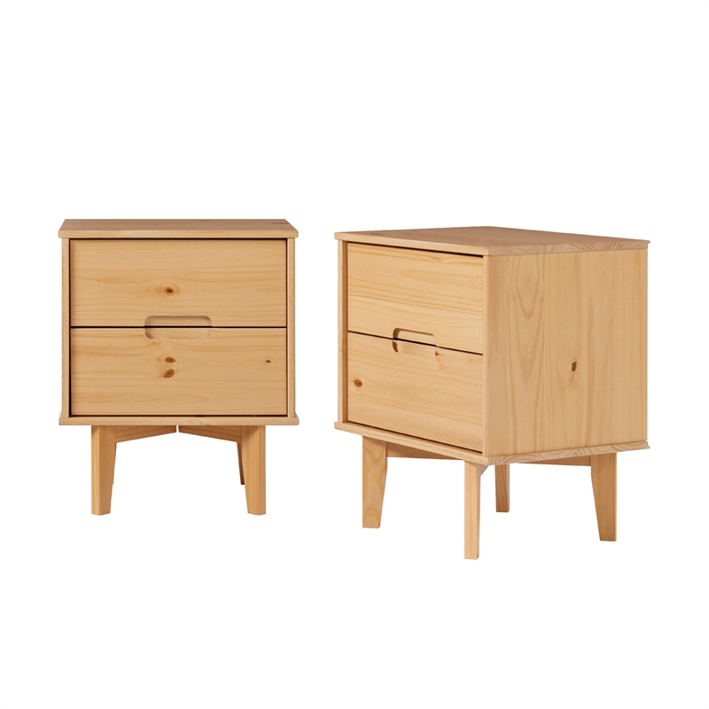 Pemberly Row 2-Drawer Groove Handle Solid Wood Nightstand - 2PK - Natural Pine