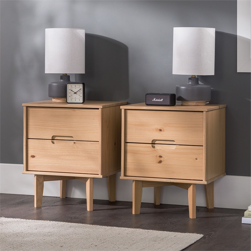 Pemberly Row 2-Drawer Groove Handle Solid Wood Nightstand - 2PK - Natural Pine