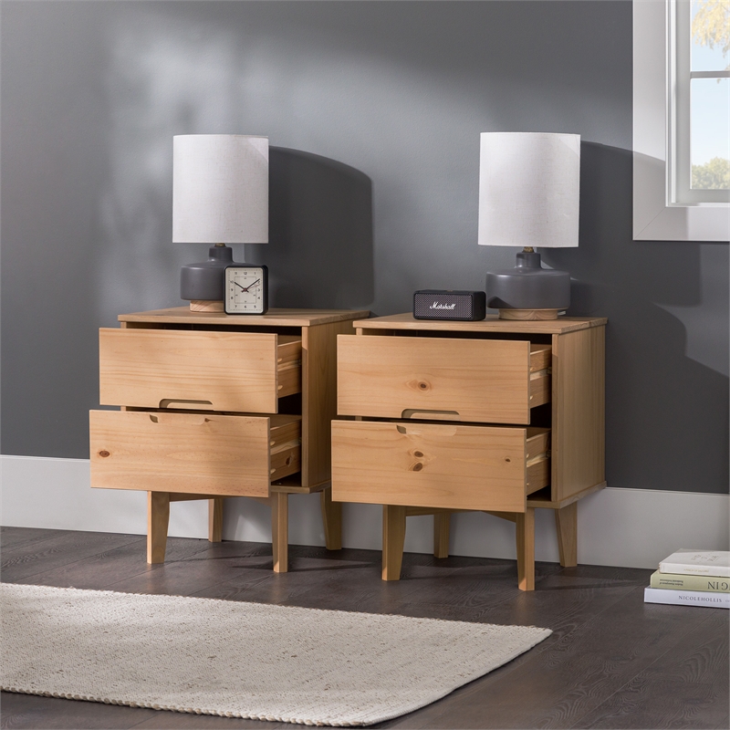 Pemberly Row 2-Drawer Groove Handle Solid Wood Nightstand - 2PK - Natural Pine