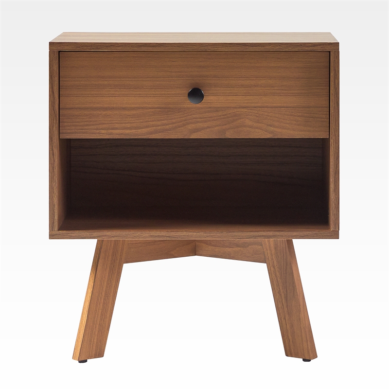 Pemberly Row 1-Drawer Mid-Century Wood Nightstand with Metal Hardware in Mocha