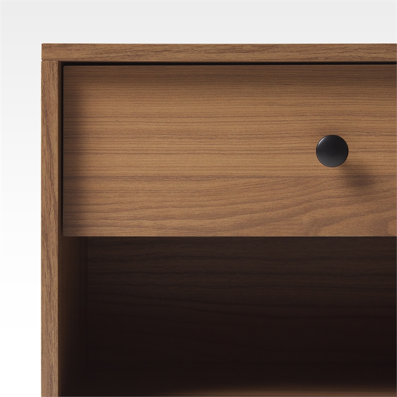 Pemberly Row 1-Drawer Mid-Century Wood Nightstand with Metal Hardware in Mocha