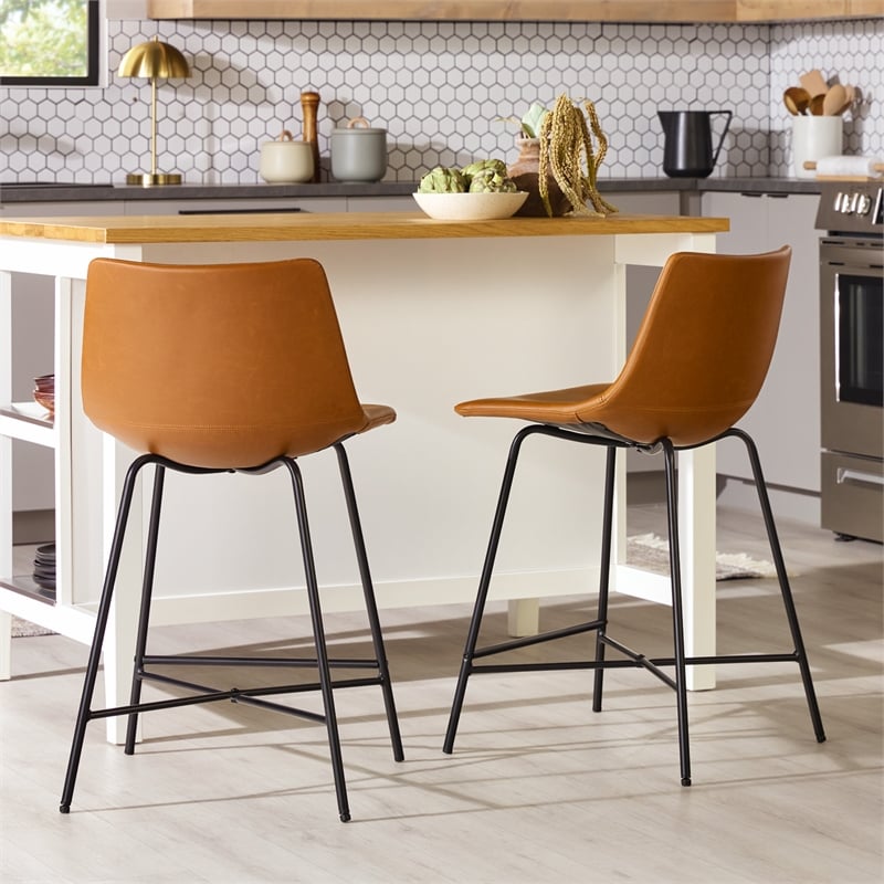 Pemberley Row Upholstered Whiskey Brown Counter Stool Rectangular High-Performance 33.18