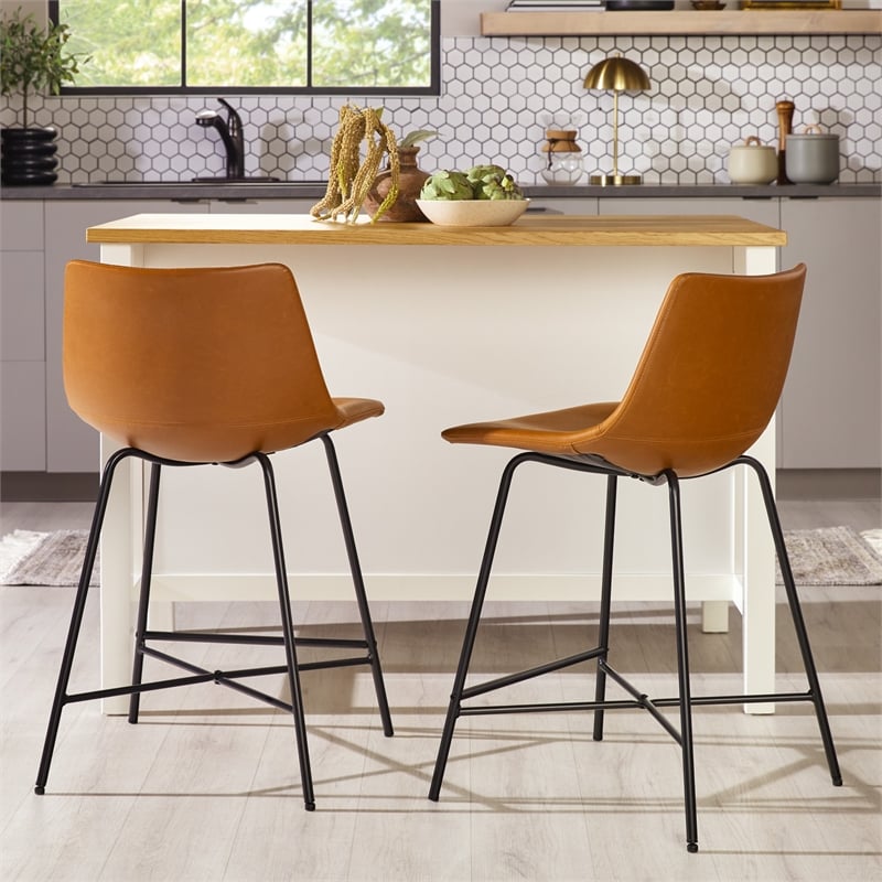 Pemberley Row Upholstered Whiskey Brown Counter Stool Rectangular High-Performance 33.18