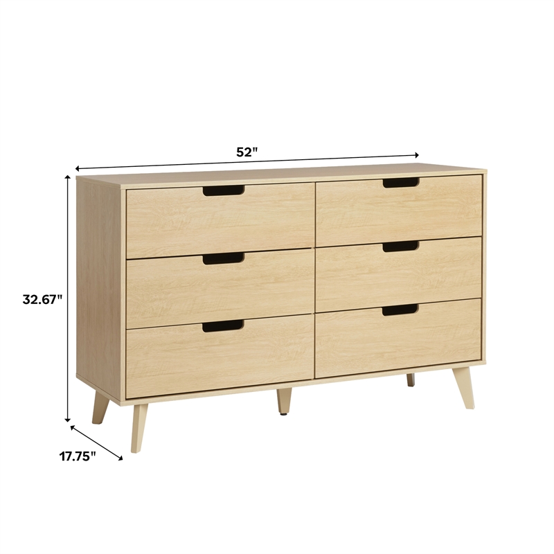 Pemberly Row Simple Wood 6 Drawer Dresser with Cut Out Handles - Riviera Beige