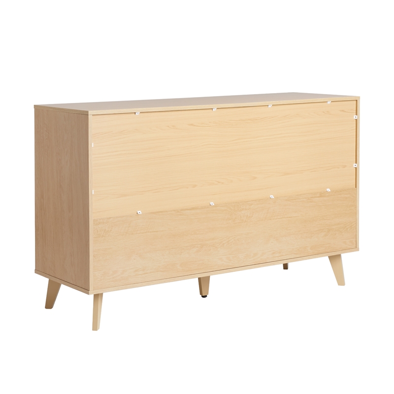 Pemberly Row Simple Wood 6 Drawer Dresser with Cut Out Handles - Riviera Beige