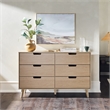 Pemberly Row Simple Wood 6 Drawer Dresser with Cut Out Handles - Riviera Beige