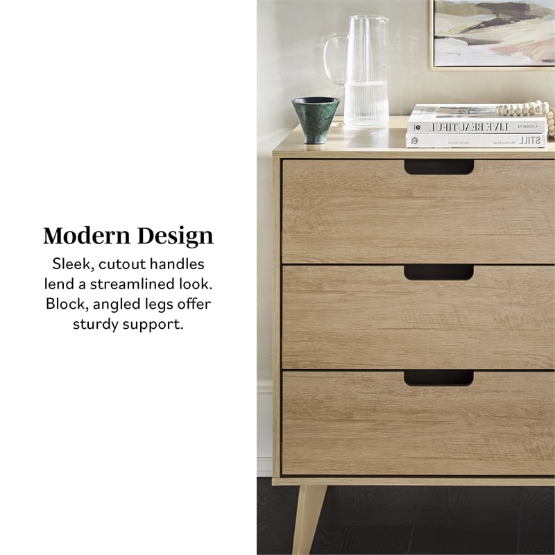 Pemberly Row Simple Wood 6 Drawer Dresser with Cut Out Handles - Riviera Beige