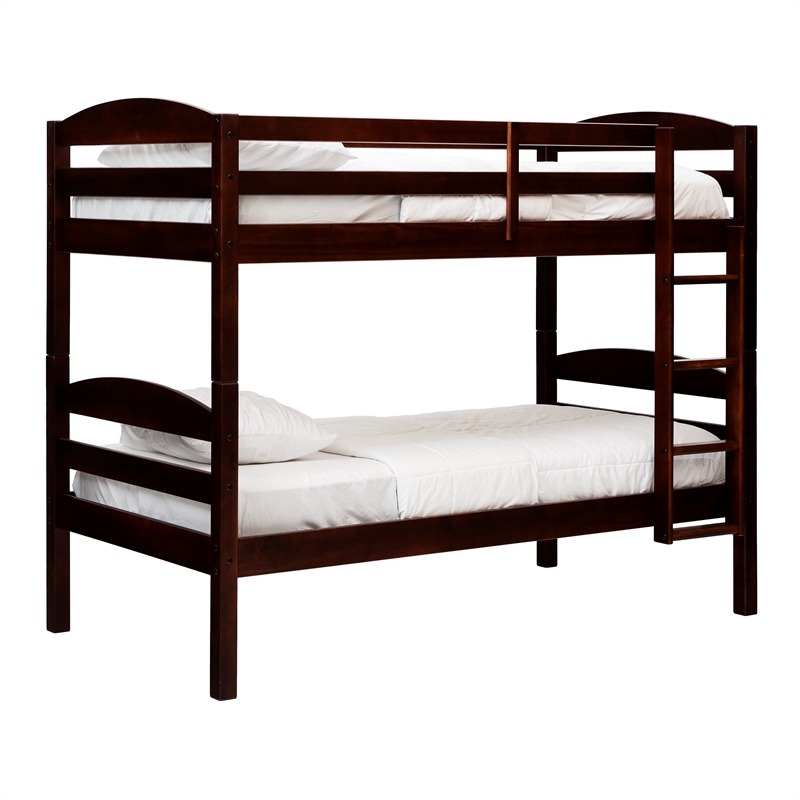 Pemberly Row Transitional Twin-over-Twin Solid Wood Bunk Bed Frame in Espresso