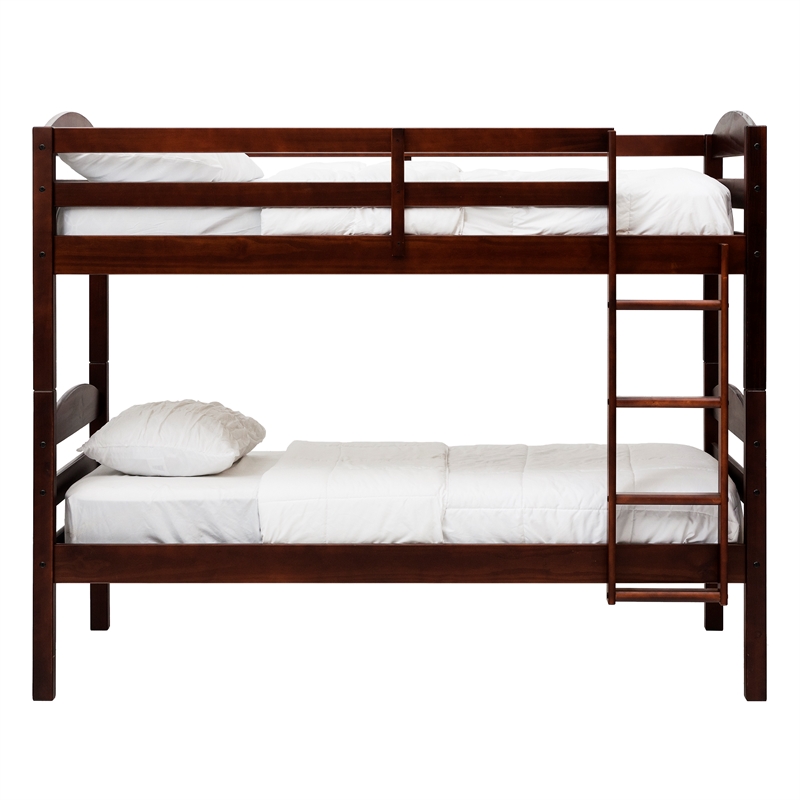 Pemberly Row Transitional Twin-over-Twin Solid Wood Bunk Bed Frame in Espresso