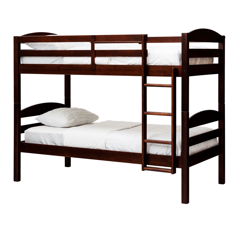 Pemberly Row Transitional Twin-over-Twin Solid Wood Bunk Bed Frame in Espresso