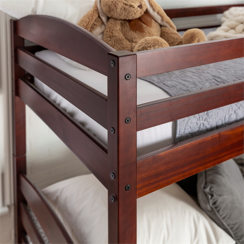 Pemberly Row Transitional Twin-over-Twin Solid Wood Bunk Bed Frame in Espresso