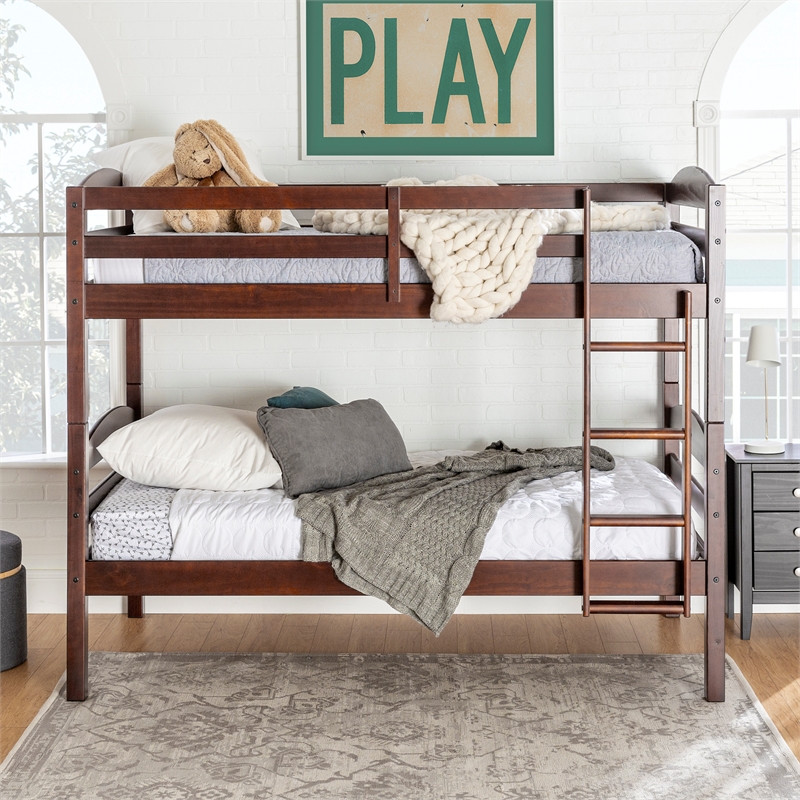 Pemberly Row Transitional Twin-over-Twin Solid Wood Bunk Bed Frame in Espresso
