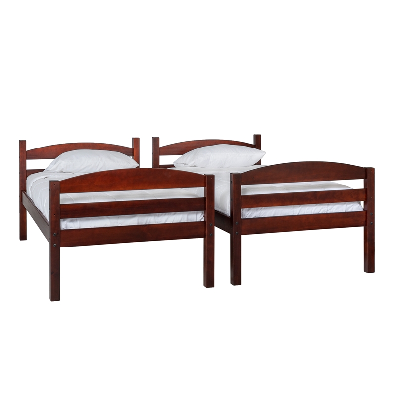 Pemberly Row Transitional Twin-over-Twin Solid Wood Bunk Bed Frame in Espresso