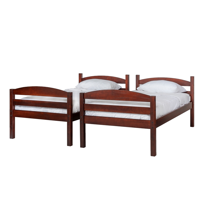 Pemberly Row Transitional Twin-over-Twin Solid Wood Bunk Bed Frame in Espresso