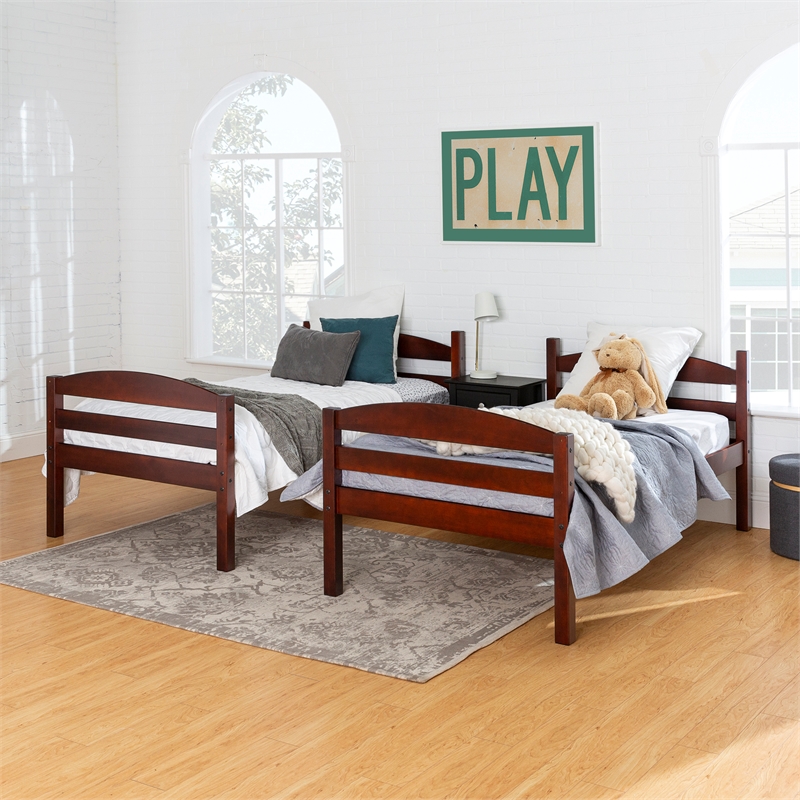 Pemberly Row Transitional Twin-over-Twin Solid Wood Bunk Bed Frame in Espresso