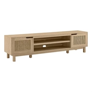 Pemberly Row 70&quot Wood 2-Door with Rattan TV Stand for TVs up to 80 inches - Oak