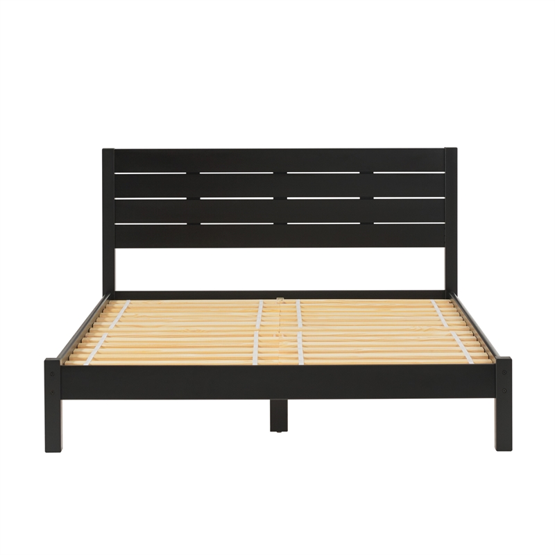 Pemberly Row Solid Wood Minimalist Boho Queen Bed with Simple Headboard - Black