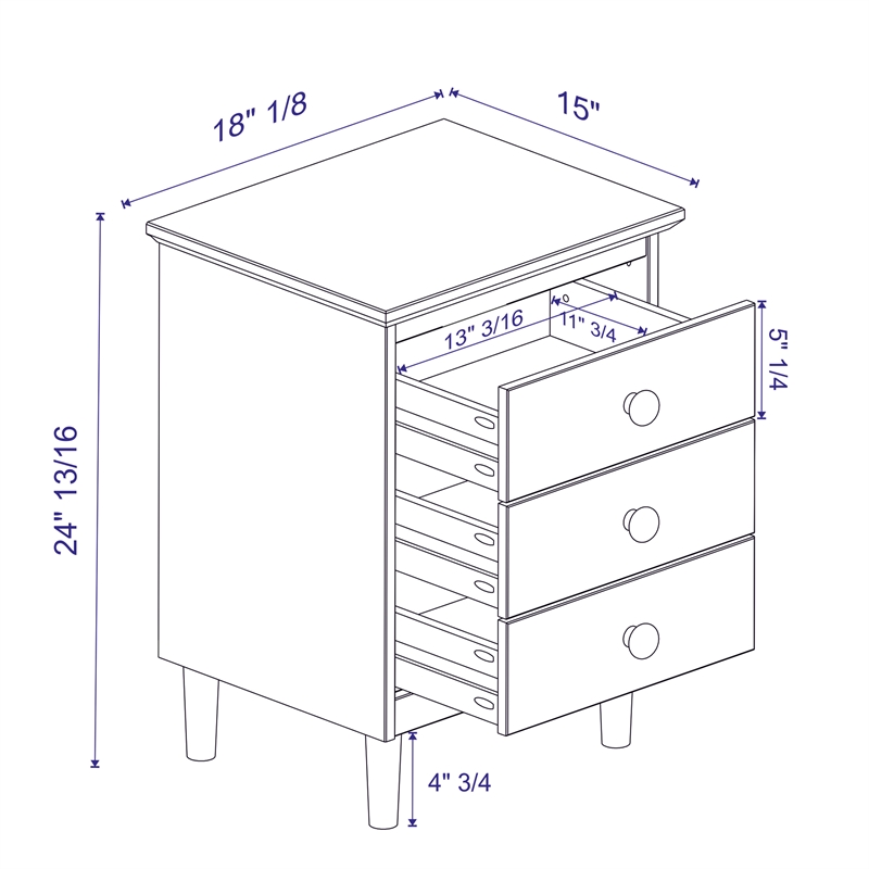 Pemberly Row 3-Drawer Solid Wood Nightstand Accent Table - Gray