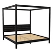Pemberly Row Wood King Size Canopy Bed with Slatted Headboard in Black