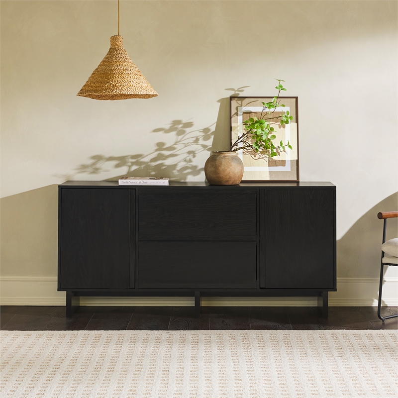Pemberley Row MDF Black Sideboard Rectangular Adjustable Shelves 63