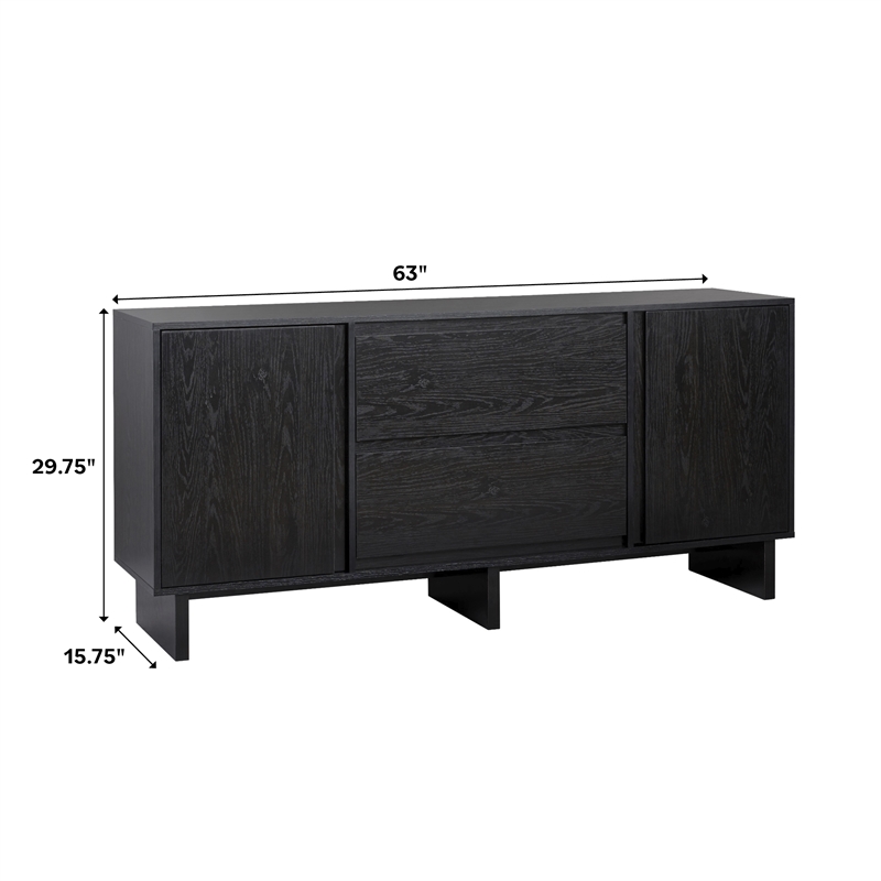 Pemberley Row MDF Black Sideboard Rectangular Adjustable Shelves 63