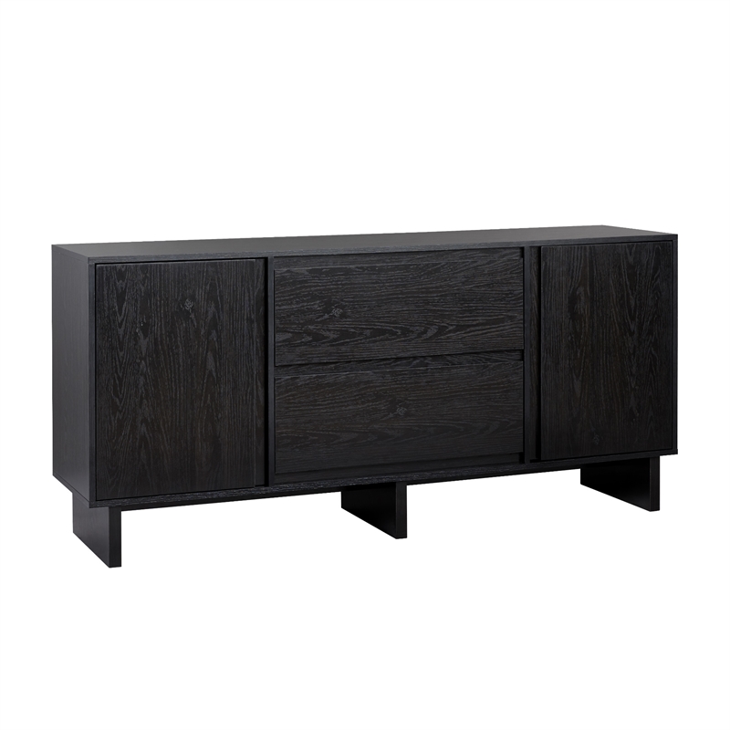 Pemberley Row MDF Black Sideboard Rectangular Adjustable Shelves 63