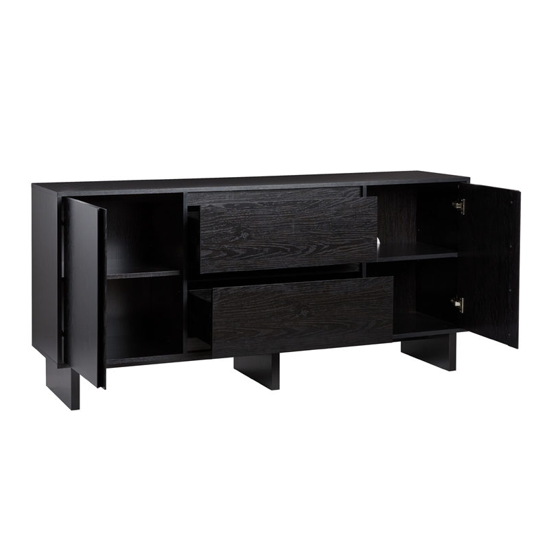 Pemberley Row MDF Black Sideboard Rectangular Adjustable Shelves 63