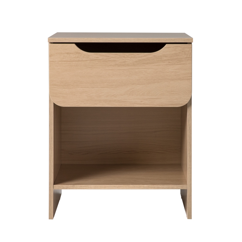 Pemberly Row Contemporary Simple Modern 1-Drawer Wood Nightstand in Oak