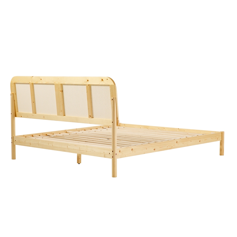Pemberly Row Rattan Headboard Solid Wood King Bedframe - Natural
