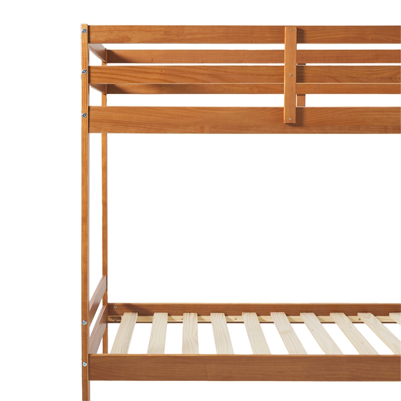 Pemberly Row Twin Over Twin Simple Solid Wood Bunk Bed - Caramel