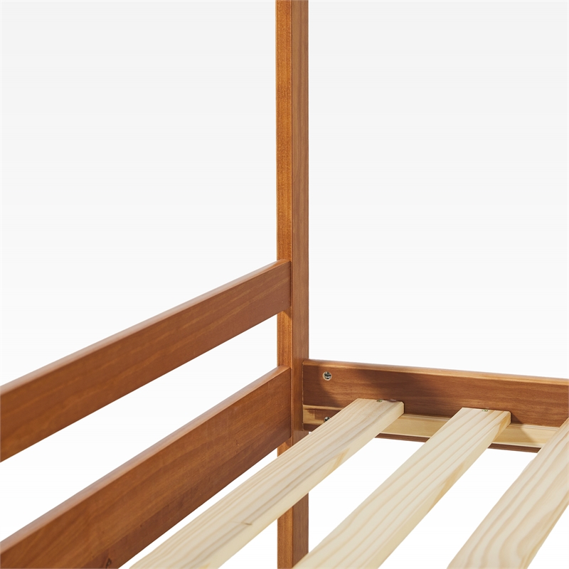 Pemberly Row Twin Over Twin Simple Solid Wood Bunk Bed - Caramel