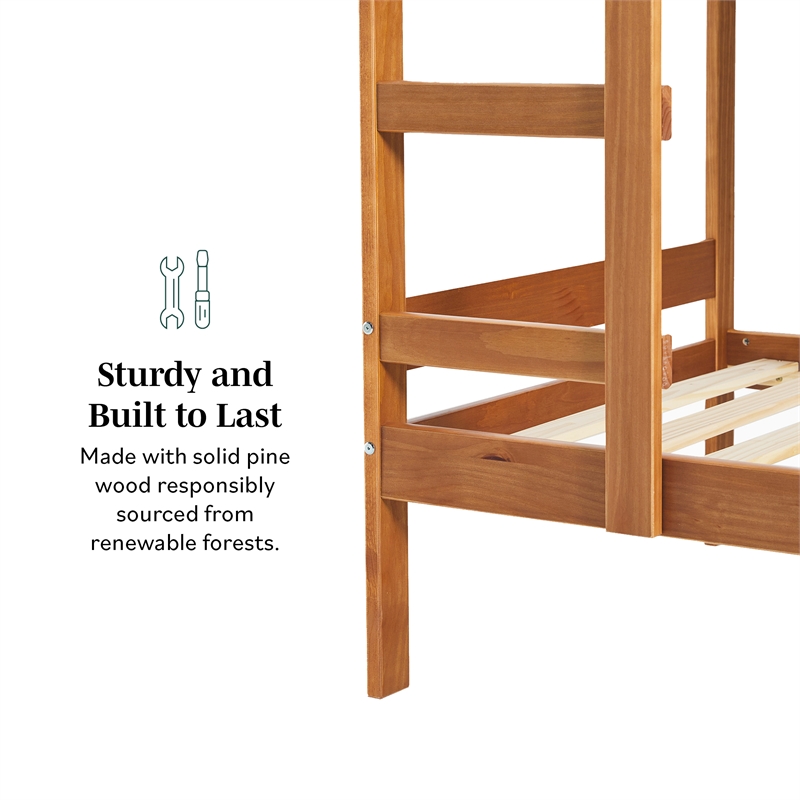 Pemberly Row Twin Over Twin Simple Solid Wood Bunk Bed - Caramel