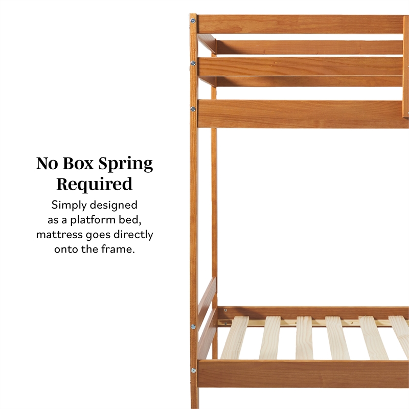 Pemberly Row Twin Over Twin Simple Solid Wood Bunk Bed - Caramel