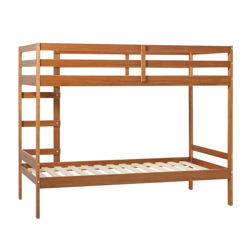 Pemberly Row Twin Over Twin Simple Solid Wood Bunk Bed - Caramel