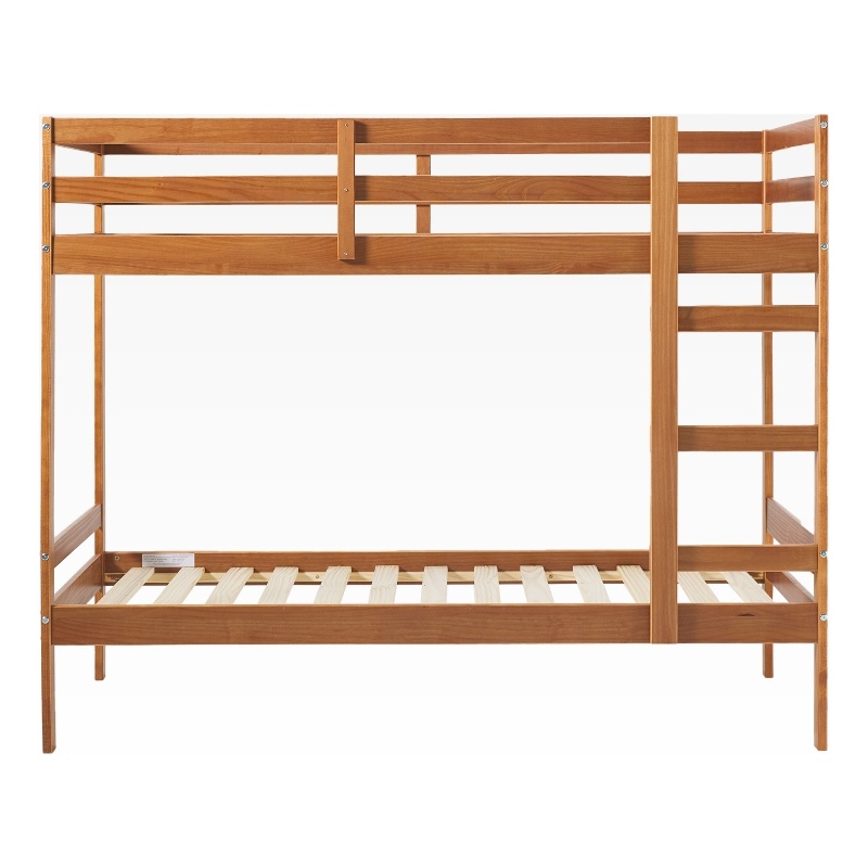 Pemberly Row Twin Over Twin Simple Solid Wood Bunk Bed - Caramel