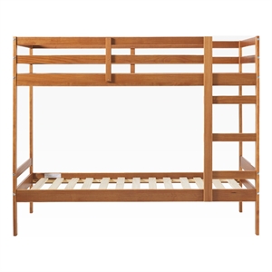 Pemberly Row Twin Over Twin Simple Solid Wood Bunk Bed - Caramel