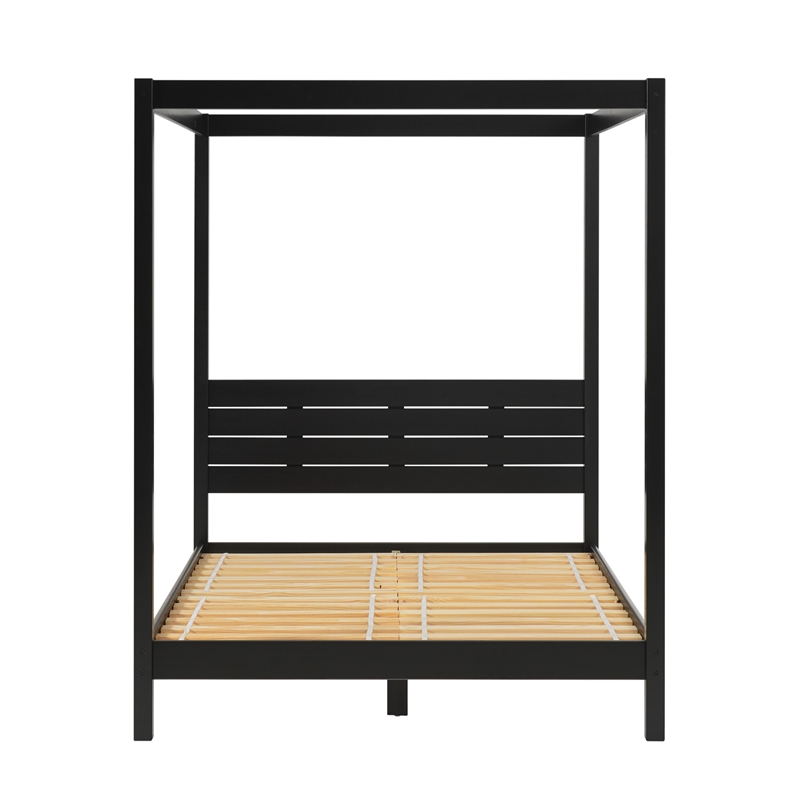 Pemberley Row Solid Wood Black Queen Canopy Bed Modern Unassembled