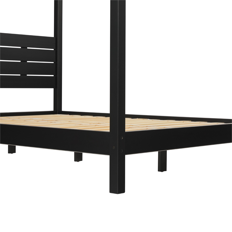 Pemberley Row Solid Wood Black Queen Canopy Bed Modern Unassembled