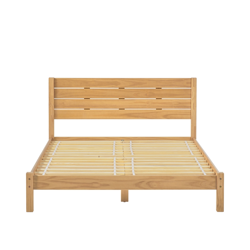 Pemberly Row Solid Wood Minimalist Boho Queen Bed - Natural Pine