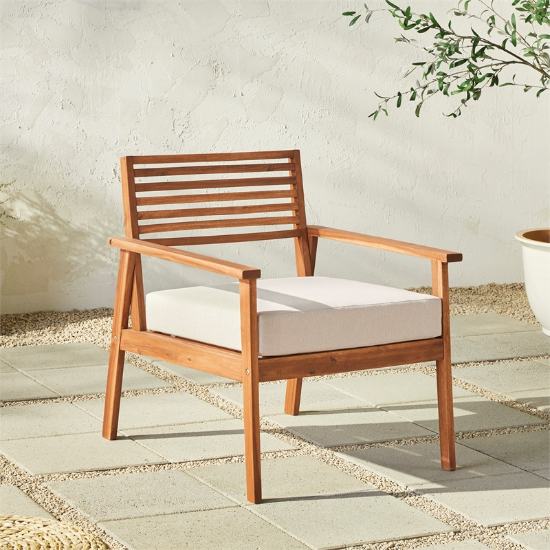 Pemberly Row Modern Solid Wood Outdoor Club Chair in Brown Finish