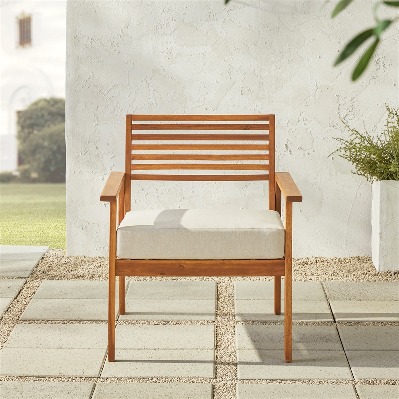 Pemberly Row Modern Solid Wood Outdoor Club Chair in Brown Finish