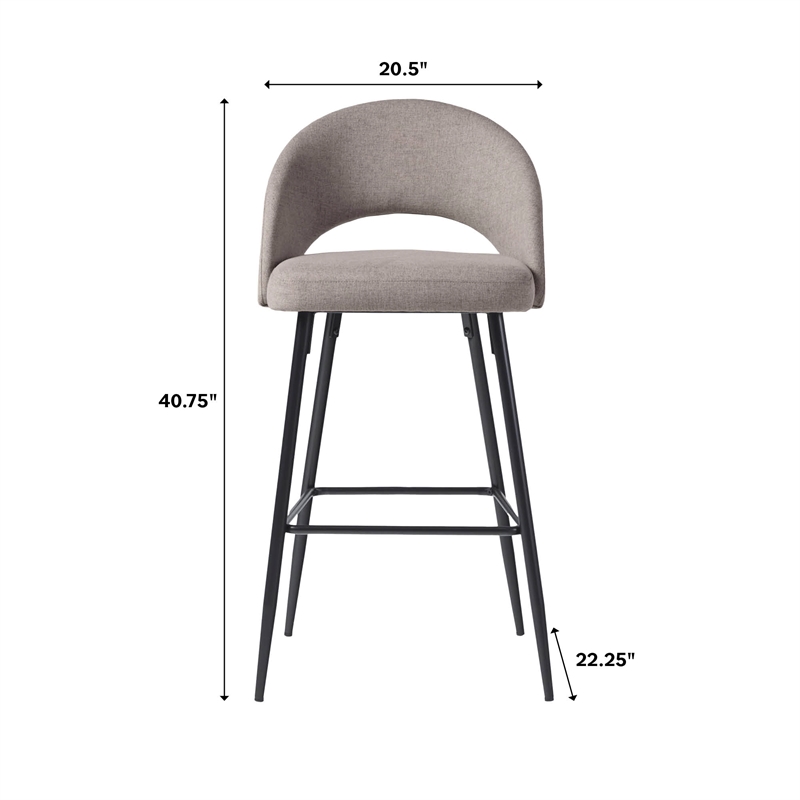 Pemberly Row Metal Upholstered Bar Stool with Rounded Back in Off White