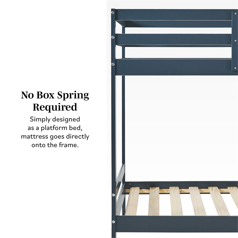 Pemberly Row Modern Solid Wood Twin Over Twin Simple Bunk Bed in Midnight Navy