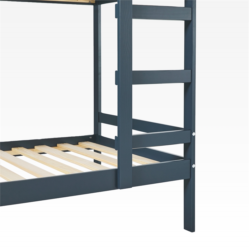 Pemberly Row Modern Solid Wood Twin Over Twin Simple Bunk Bed in Midnight Navy