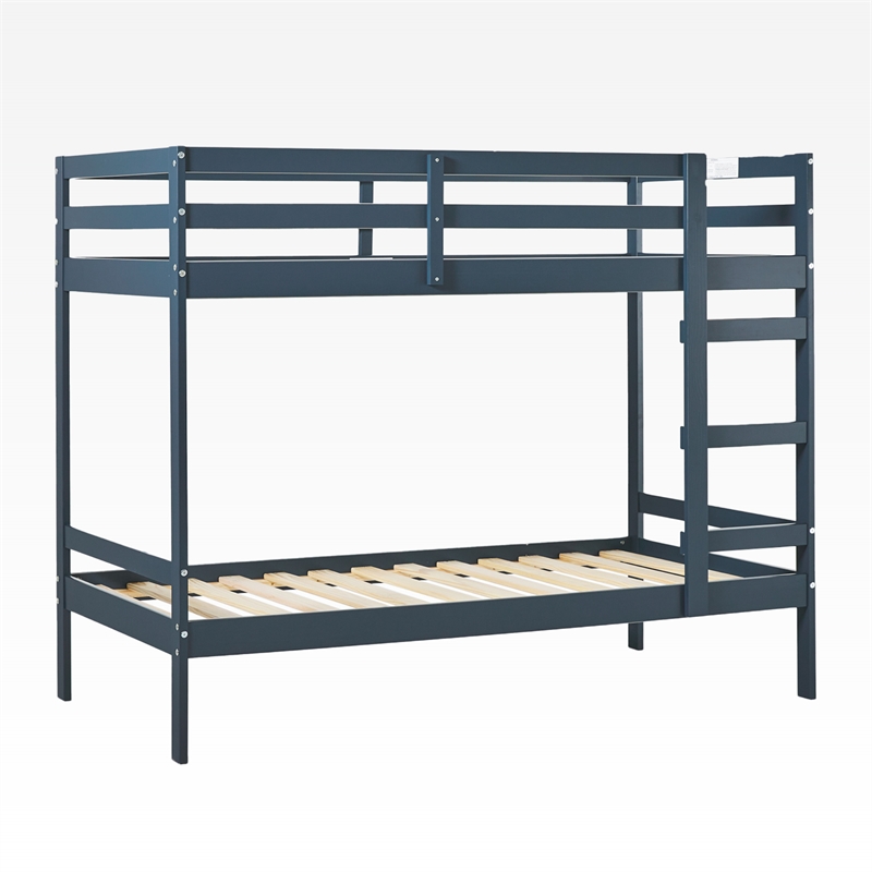 Pemberly Row Modern Solid Wood Twin Over Twin Simple Bunk Bed in Midnight Navy