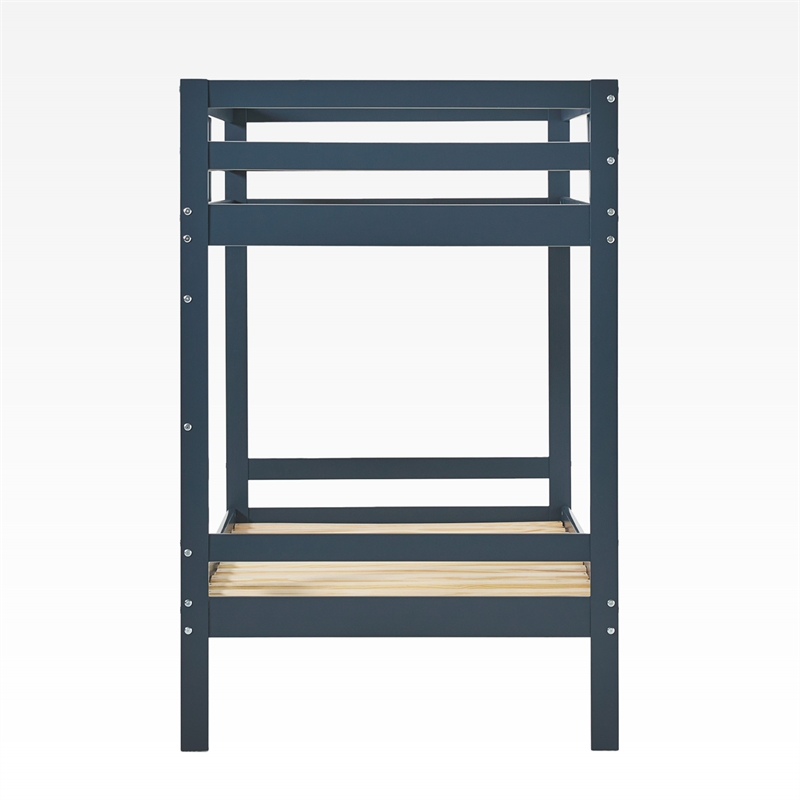 Pemberly Row Modern Solid Wood Twin Over Twin Simple Bunk Bed in Midnight Navy