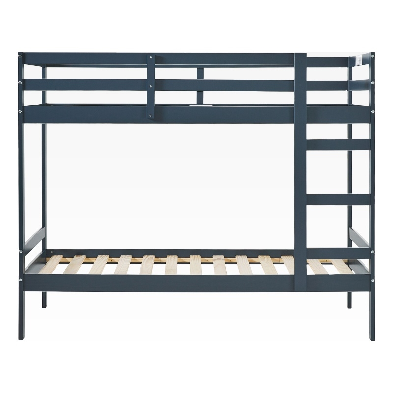 Pemberly Row Modern Solid Wood Twin Over Twin Simple Bunk Bed in Midnight Navy